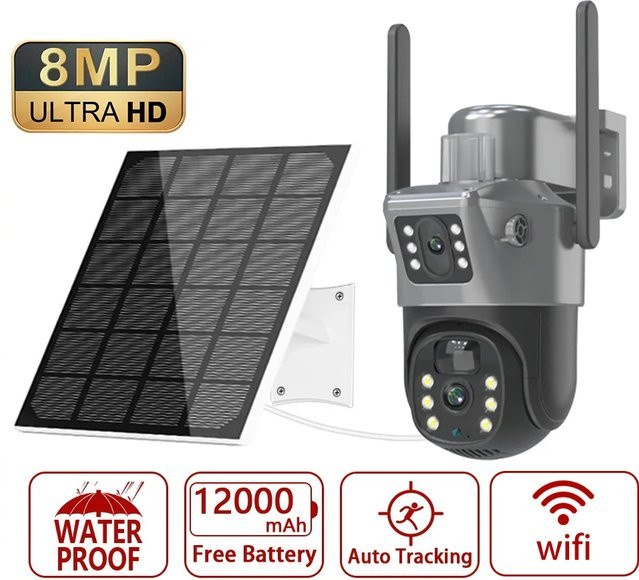 TKKEACE 4K 8MP Dual Objektiv PTZ Solar Kamera mit Dual Screen, PIR Personen-Tracking und WIFI für die Outdoor Sicherheitsüberwachung - Bild 1