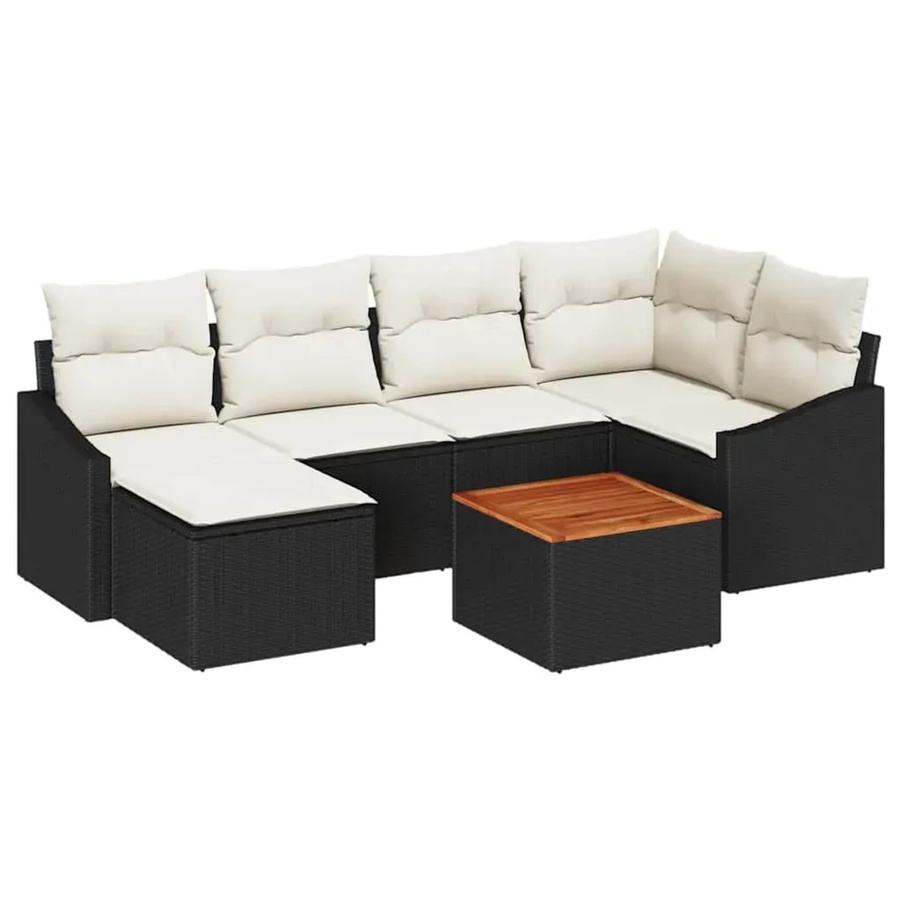 vidaXL Garten-Sofa-Set 7-teilig in Schwarz-Weiß mit Polstern und Stauraum aus Polyrattan und pulverbeschichtetem Stahl - Bild 2