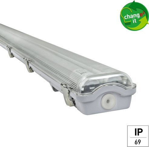 E2 Elektro LED-Wannenleuchte Classic-Power M, 2 x 18 W, 5400 Lumen, 4000 Kelvin, IP65, Grau - Bild 1