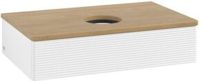 V&B Waschtischunterschrank Antao mit Frontstruktur und Beleuchtung, Farbe Eiche honig und Weiß, B/T/H: 80 x 50 x 19 cm - Bild 1