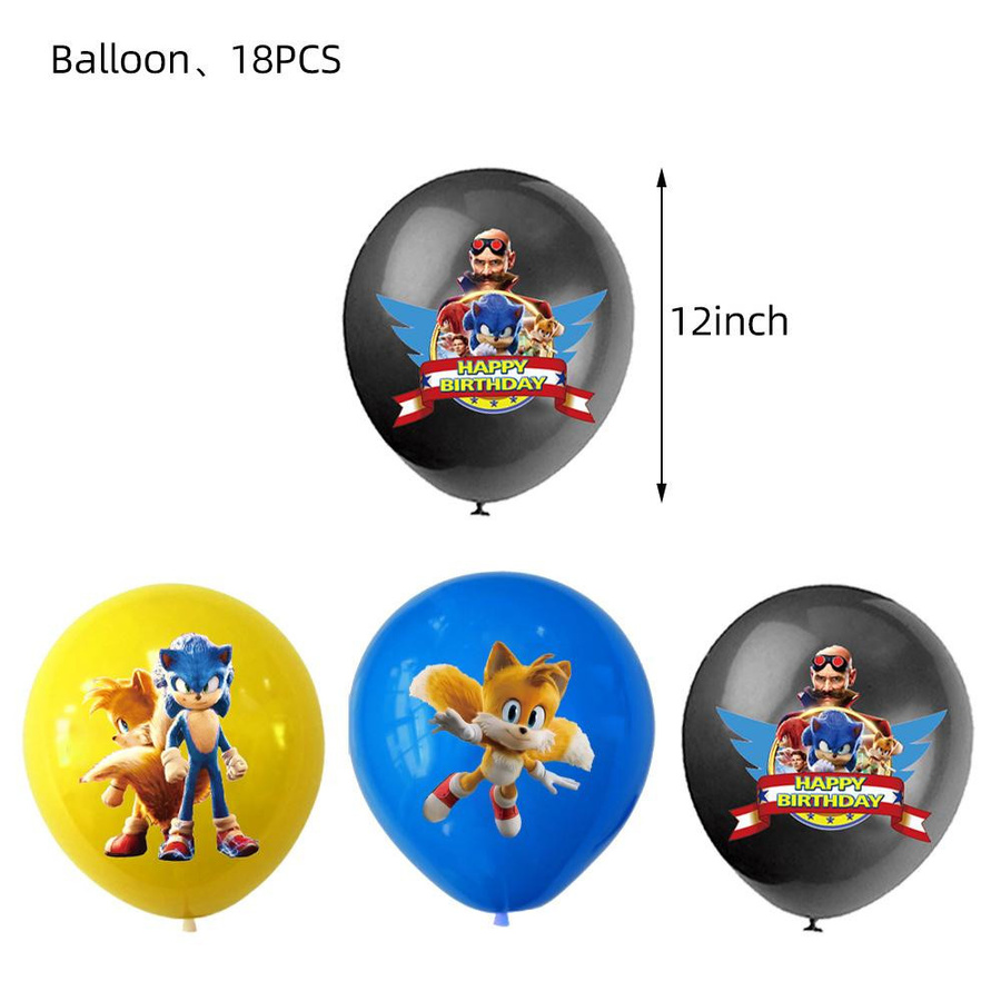 44-teiliges Sonic the Hedgehog Geburtstagsdeko Set von thankBUY in Multicolour mit Banner, Luftballons und Kuchenaufsätzen für Kinderpartys - Bild 2