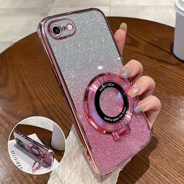 Apple iPhone 17E Handyhülle mit Farbverlauf und Glitzer, magnetische TPU-Silikon-Rückabdeckung in Silver und Pink - Bild 1