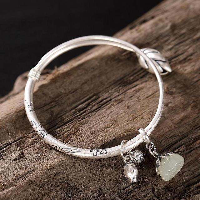 Silberarmband Damen, 925 Sterlingsilber, Lotus-Samenkapsel, Glocke - Bild 1