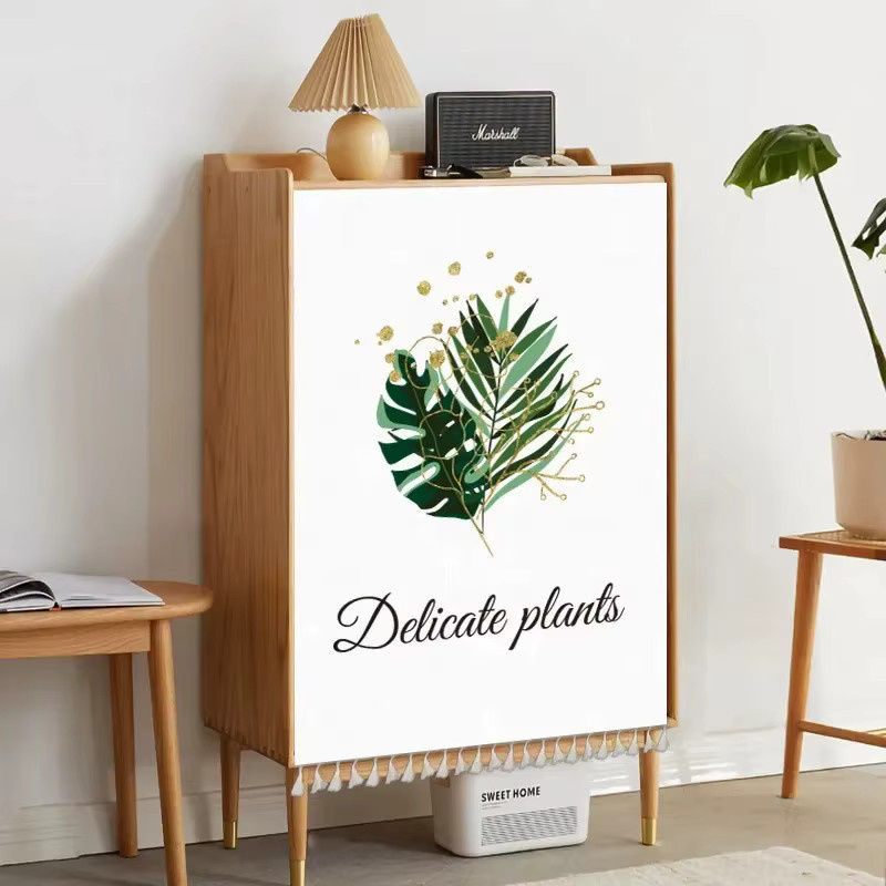 VIKAMA Staubvorhang mit Klettverschluss in Grün und Weiß, floraler Pflanzen-Design, blickdicht, Breite: 80 cm, Höhe: 50 cm - Bild 2