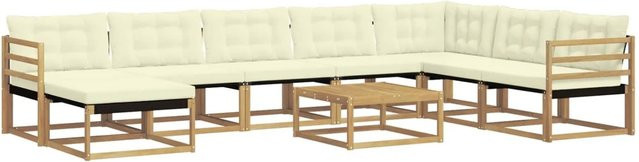 vidaXL Outdoor-Sofagarnitur L-Form aus Akazie mit Textilene und Polstern, 9-teilig, Weiß, Beige und Braun, B/T/H: 79 x 79 x 37 cm - Bild 1