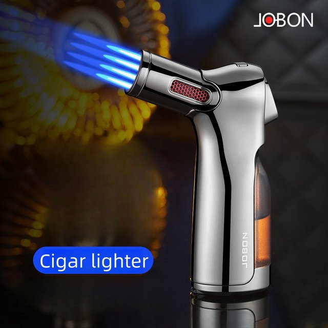 JOBON Tragbares Zigarrenfeuerzeug mit 1300 Grad Blue Flame Jet-Turbine, winddichtes Feuerzeug in Blau inklusive Zigarrenschneider - Bild 1