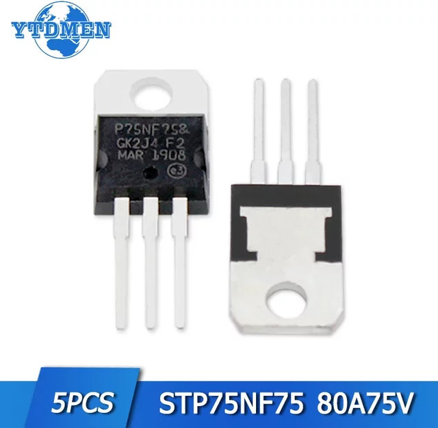 YTDMEN 5er Set STP75NF75 P75NF75 Mosfet Transistoren TO-220 Feldeffekttransistoren 75V 80A in Schwarz - Bild 1