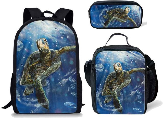Fancy Style Studio Set aus Rucksack, Lunchtasche und Federmäppchen mit blauem Schildkrötenmuster im 3D-Druck-Design - Bild 1