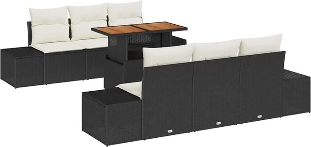 vidaXL Garten-Sofa-Set aus Poly-Rattan mit Speicherfunktion, 7-teilig, Schwarz - Bild 1