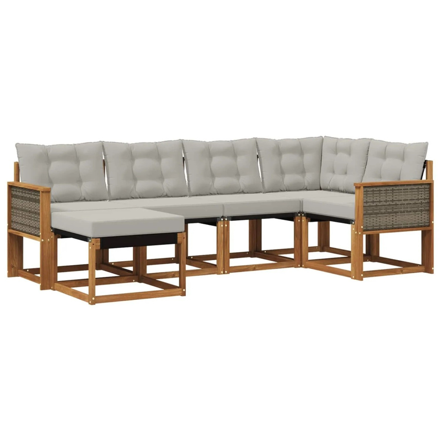vidaXL Outdoor-Sofagarnitur L-Form aus Akazienholz mit Textilene und Kissen, Hellgrau - Bild 2