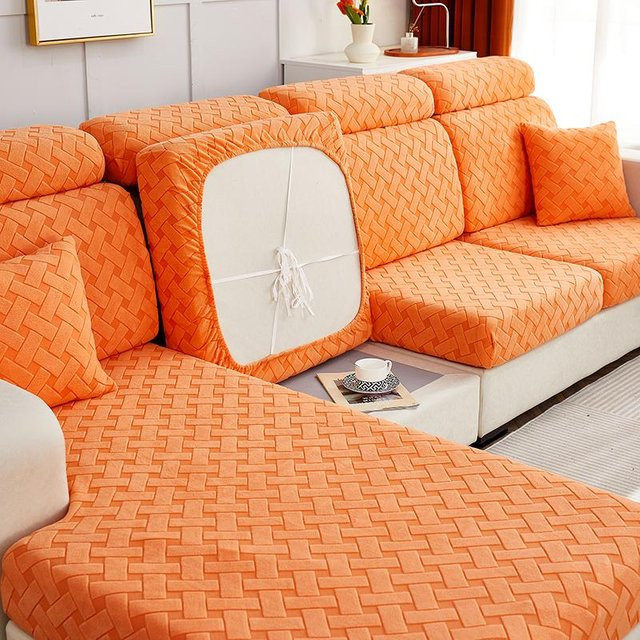 Yiran bag Jacquard-Stretch-Sofa-Sitzkissenbezug in Orange für L-Form Ecksofas - Bild 1