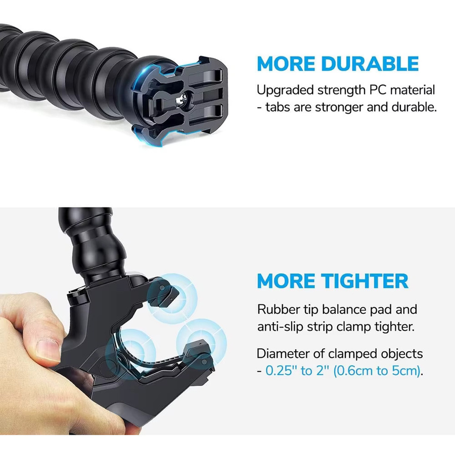 Jaws Flex Clamp Mount Verstellbarer Schwanenhalshalter für Action-Kameras in Schwarz - Bild 3