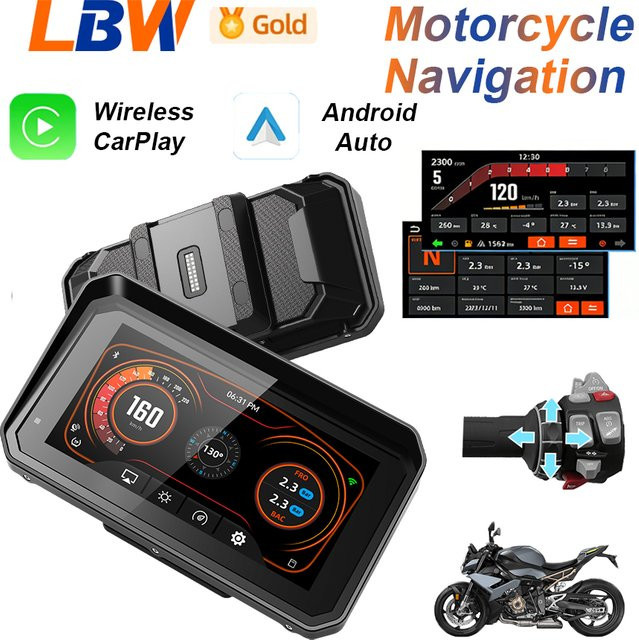 LBW Tragbares GPS-Navigationssystem für BMW Motorrad mit CarPlay und Android Unterstützung, Smart Display Armaturenbrett Zubehör, Schwarz - Bild 1