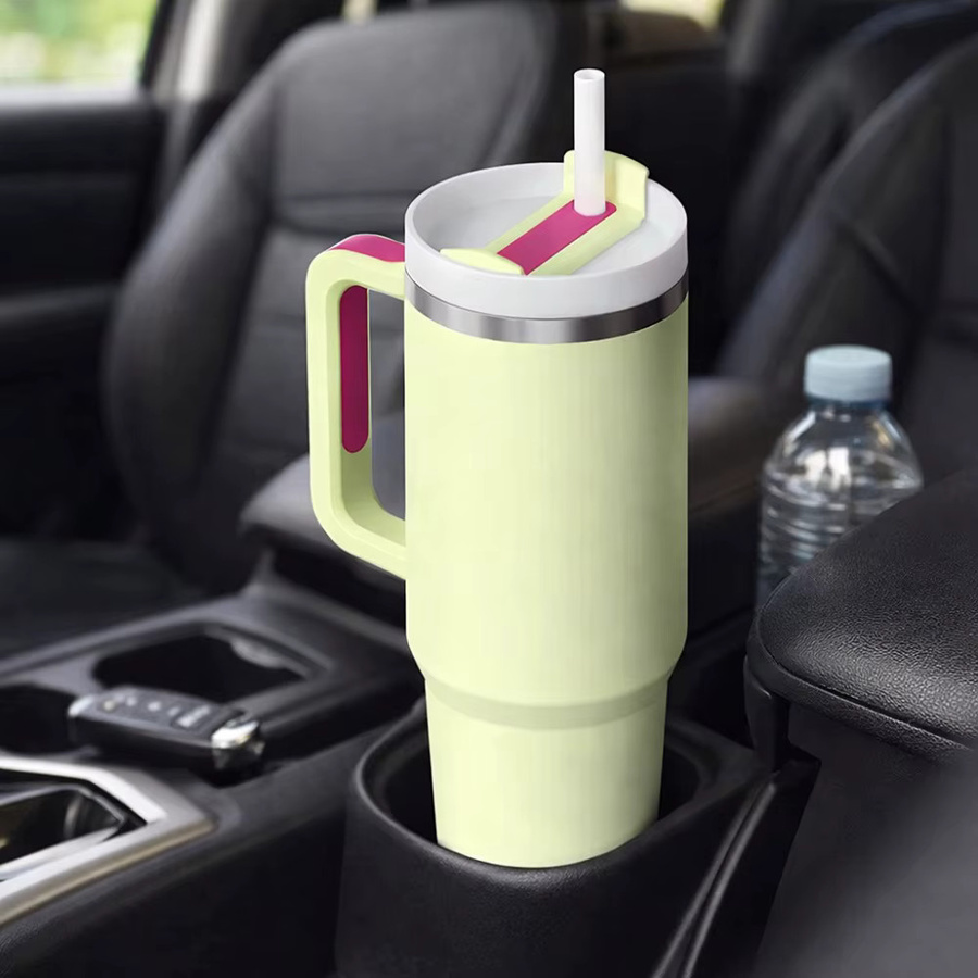 DHDH Isolierter Edelstahl-Reisebecher mit Griff und Strohhalm-Deckel, 40oz Tumbler, grün/mehrfarbig - Bild 2
