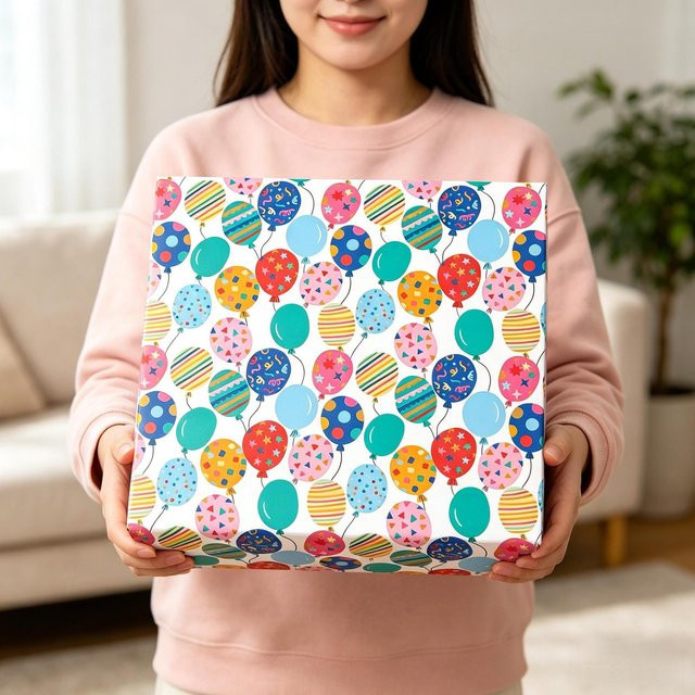 Buntes Ballon-Geschenkpapier in Kraftpapier-Optik für Geburtstage und Partys, Breite: 43 cm - Bild 1