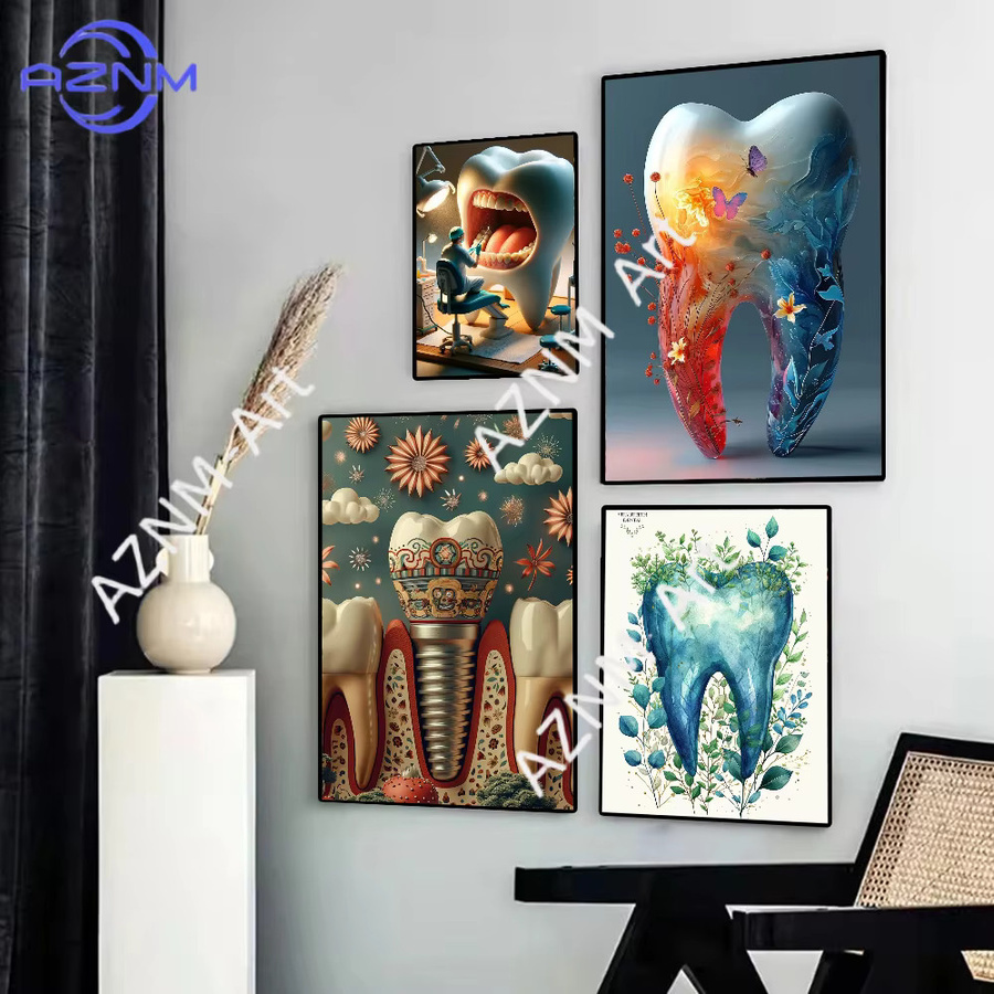 KAYOU Zahnimplantat Wandbild Modernes Abstract Poster aus wasserfestem Papier in Mehrfarbig - Bild 2