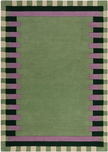 Flair Rugs Wollteppich Kai Wool Border in Grün, handgeknüpft, geometrisch, B x T: 160 x 230 cm - Bild 1