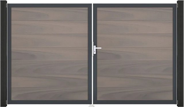GroJa Steckzaun Tor Grande DIN Rechts DB Bi-Color 2-flügelig in Sand aus Aluminium und BPC - Bild 1