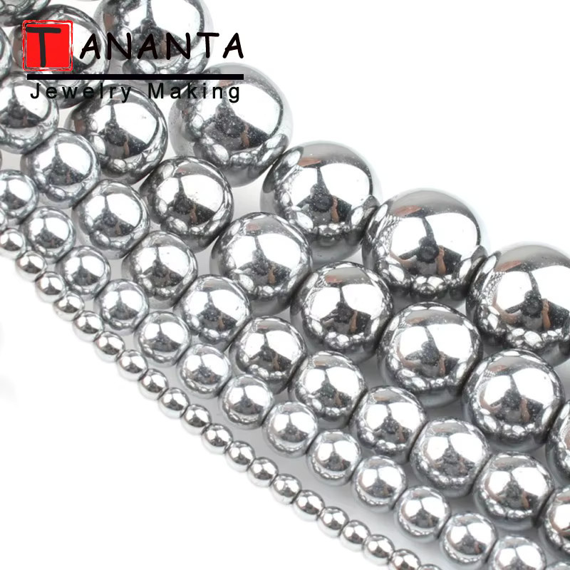 TANANTA Hämatitperlen, versilbert, rund, 2-10 mm, Unisex - Bild 3