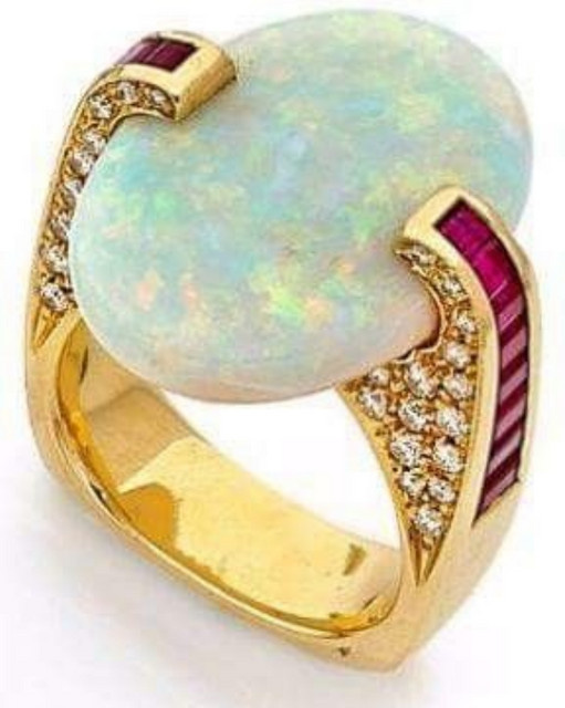 Vintage-Ring Damen, Gold, Imitationsopal, Zirkonia - Bild 1