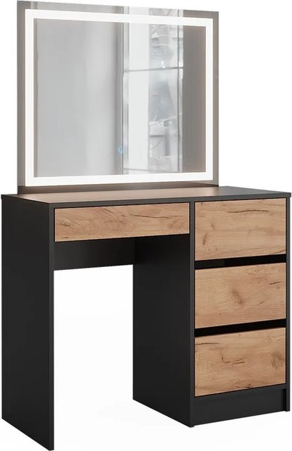 Vicco Schminktisch Sherry in Anthrazit und Goldkraft Eiche mit LED-Spiegel, B/T/H: 90 x 40 x 75 cm - Bild 1