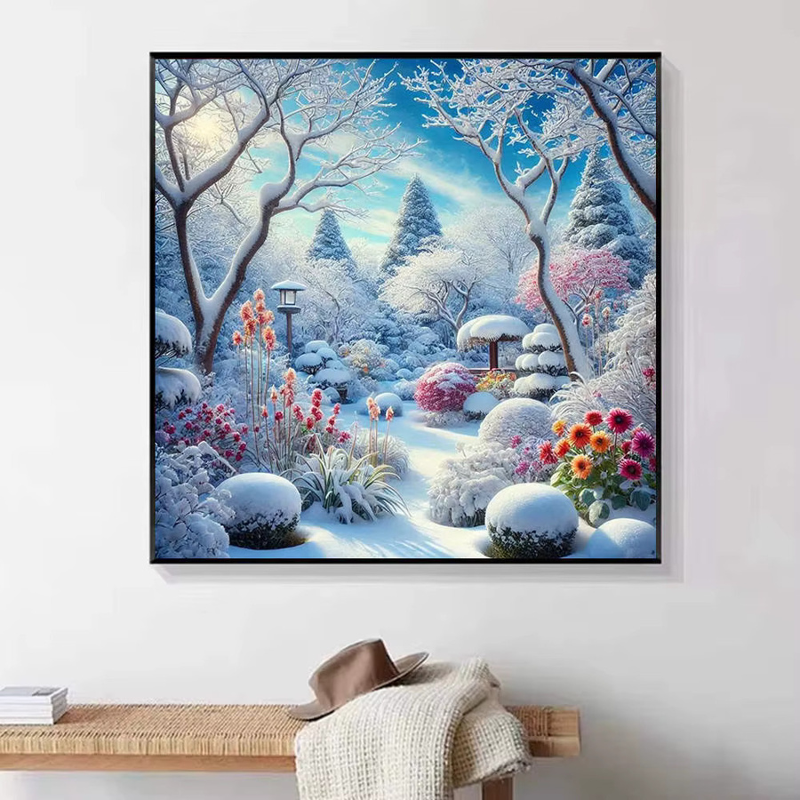 HUACAN Diamantmalerei DIY Set Winter Garten Landschaft 5D Strass Stickerei Kit B/H: 20 x 20 cm - Bild 3