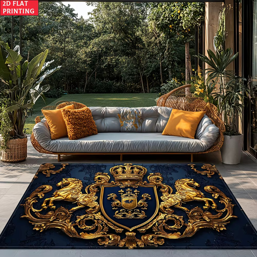 Royal Crest Teppich aus Samt-Flanell in Blau mit Ornament-Design für Wohnzimmer und Garten, B/T: 160 x 120 cm - Bild 2