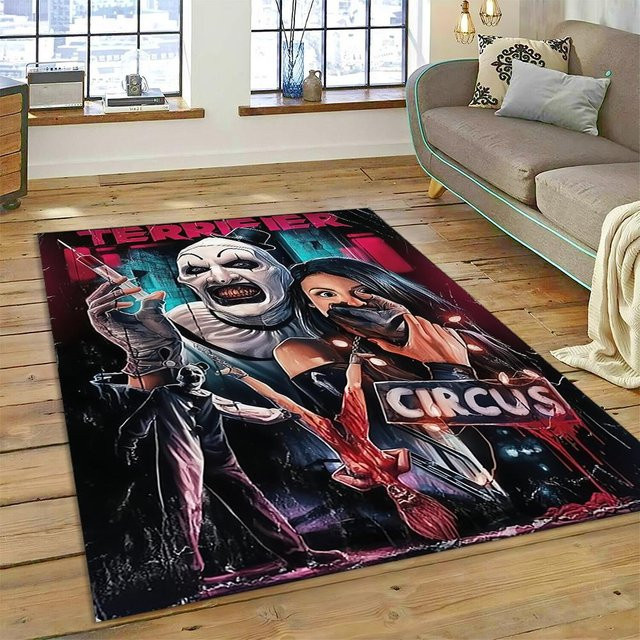 Karpetti 3D Terrifier 3 Horror Clown Teppich, Waschbarer Polyester-Fußmatte für Wohnzimmer und Schlafzimmer, B/B: 120 x 160 cm, Mehrfarbig - Bild 1