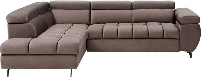Vente-unique Schlafsofa Niacato in Taupe mit Samtbezug und Metallrahmen, L-Form, Breite: 274 cm, Tiefe: 160 cm, Höhe: 80 cm - Bild 1