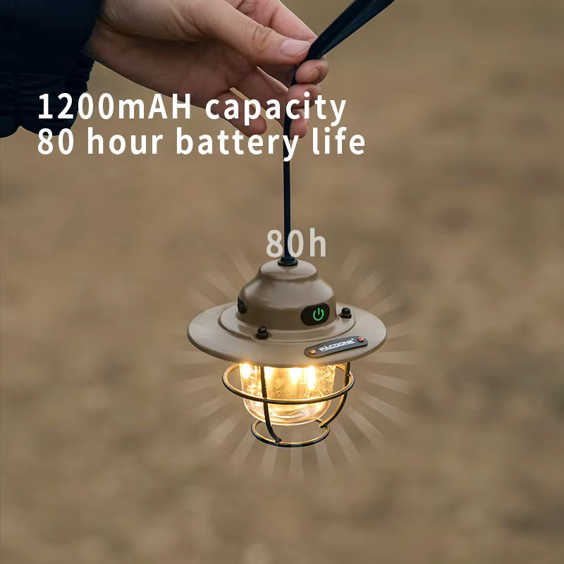 PACOONE Retro tragbare Campinglaterne IPX4 wasserdicht stufenlos dimmbar als hängende Zeltlampe für Outdoor und Wandern - Bild 2