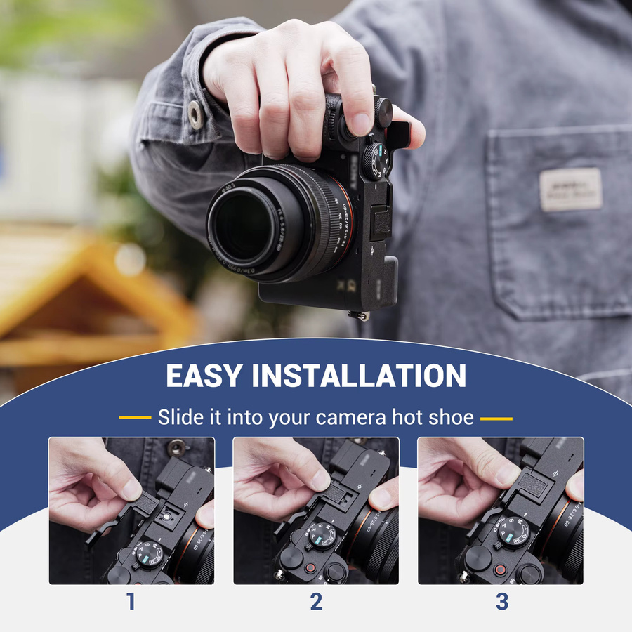 JJC Metall Daumen-Up-Griff für Sony A7C II und A7C R in Schwarz mit Blitzschuh-Abdeckung und Silikon-Pad - Bild 3