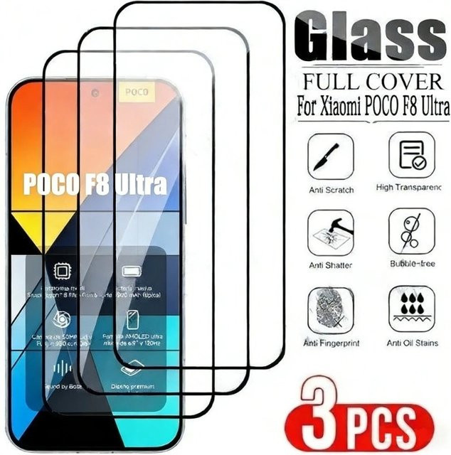3 Stück Ultra-Klare Displayschutzfolie aus gehärtetem Glas für Xiaomi Poco F8 F7 Ultra F6 F5 Pro F4 F3 GT und Poco X7 X6 X5 X4 Pro X3 GT, Transparent - Bild 1