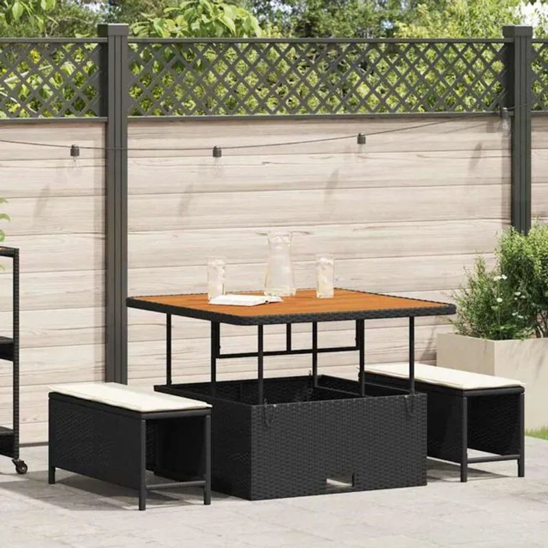 Vidaxl Garten Essgruppe aus 3 Teilen in Schwarz aus Poly Rattan - Bild 1