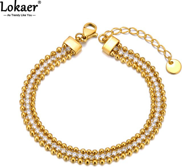 Lokaer Armband, Edelstahl, Gold, Zirkonia, Damen - Bild 1