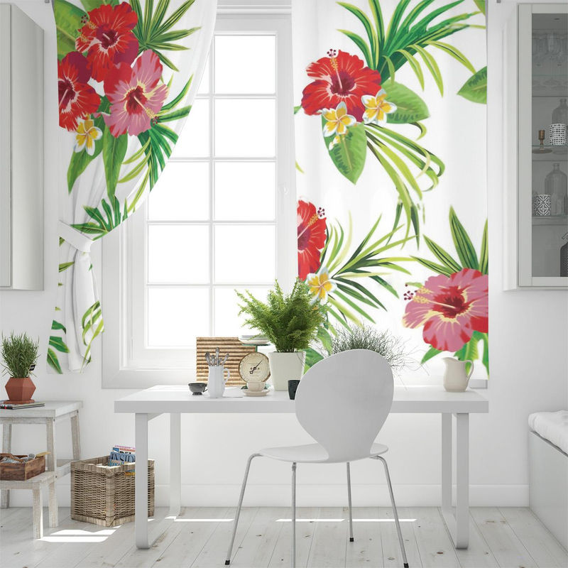Dekorative Fenster Vorhänge mit Tropischem Regenwald und Blumen Motiv aus Polyester, Breite: 135 cm, Höhe: 60 cm - Bild 4