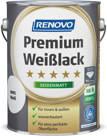 RENOVO Weißlack für Holz, wasserbasiert, satin-matt, wetterfest und kratzfest, Weiß - Bild 1