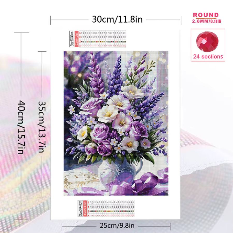 YUTTEE Diamond Painting Wandkunst mit Rosenblumen und Vase als DIY Mosaik Stickerei in runder Ausführung - Bild 2