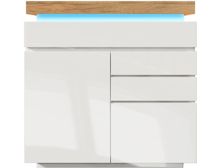 AB Store Kommode mit LED-Beleuchtung in Weiß, Mehrzweckschrank mit 2 Türen und 3 Schubladen, B/T/H: 110 x 39 x 115 cm - Bild 1