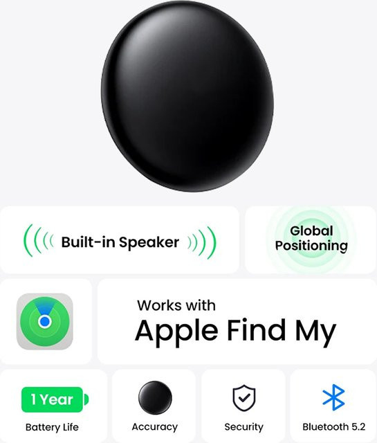 Intelligenter Bluetooth-GPS-Tracker für Apple Find My App mit Soundortung und Alarmfunktion in Schwarz oder Weiß - Bild 1
