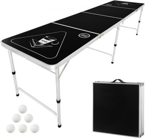 VEVOR Beer Pong Tisch Tragbarer Klappbarer Party Tisch in Schwarz mit 6 Bällen und Höhenverstellung - Bild 1