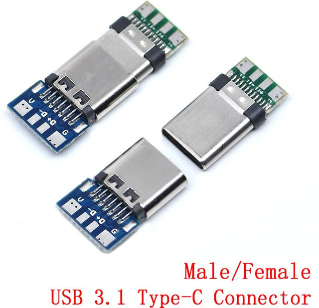 10 Stück USB 3.1 Typ-C Stecker und Buchsen Set von Si Tai&SH in Silber, 24 Pins für Lötdraht und Kabel zur Leiterplattenmontage - Bild 1