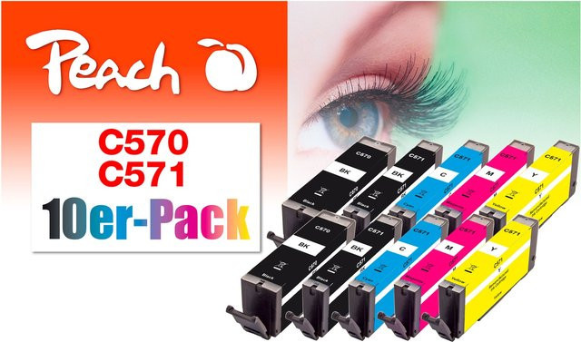 Peach C570 Tintenpatronen Set für Canon PGI-570 und CLI-571, 10 Stück (wiederaufbereitet) - Bild 1