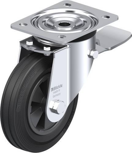 Blickle L-VPP 160G-ST Lenkrolle mit Feststeller in Schwarz und Silber, Rad-Durchmesser: 16 cm, Tragfähigkeit: 135 kg - Bild 1