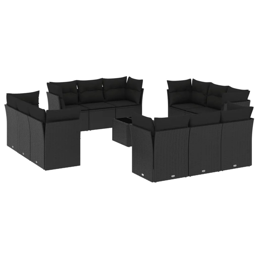 vidaXL 13-teilige Garten-Sofagarnitur aus Poly-Rattan mit Kissen in Schwarz - Bild 2