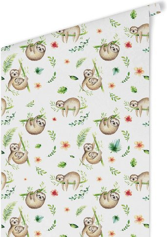 K&L Wall Art Vliestapete Kinder Faultier und Waldtiere im Bambus-Design, mehrfarbig, matt - Bild 1