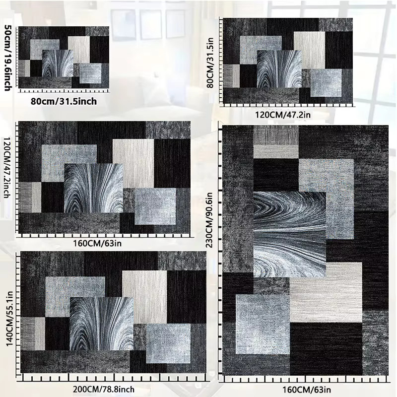 RAKKS Moderner geometrischer Teppich in Schwarz und Grau mit abstraktem Gitter-Design, B/T: 60 x 40 cm - Bild 5