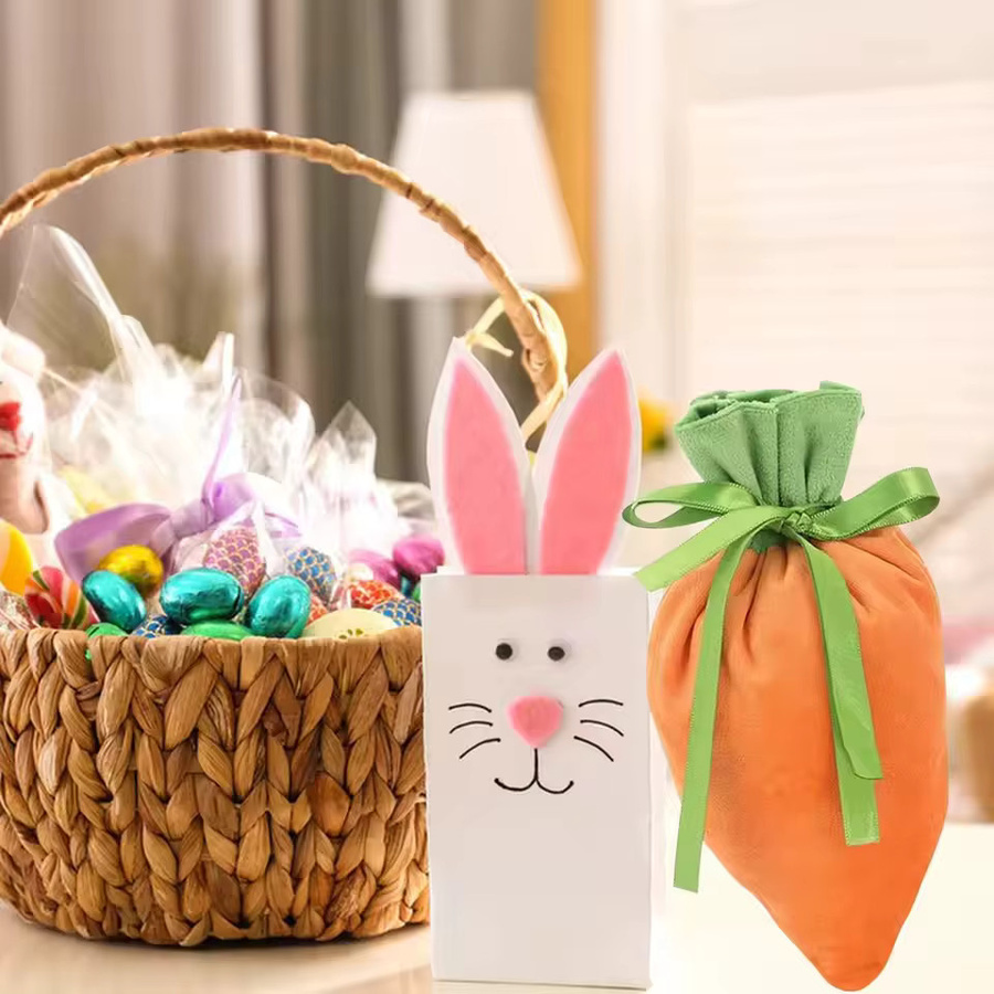 10 Stück Oster-Karotten-Geschenktüten aus Textil in Orange mit Kordelzug, wiederverwendbar für Osterpartys und Familienfeiern - Bild 4