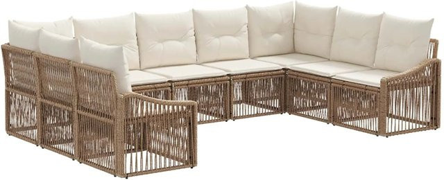 vidaXL Gartensofa-Set 9-teilig in U-Form aus Poly-Rattan und pulverbeschichtetem Stahl in Beige mit Polsterung - Bild 1
