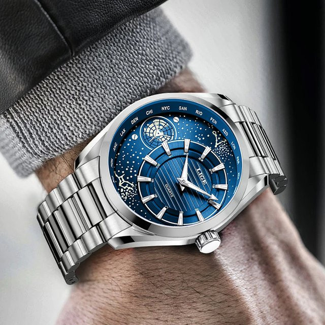 LIGE Armbanduhr Quarz, Edelstahl, Blau, Herren - Bild 1