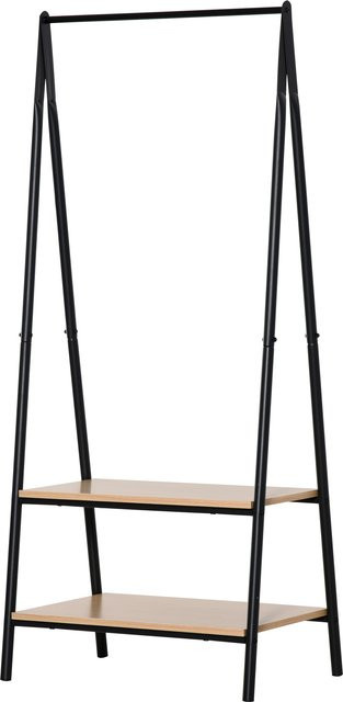 HOMCOM Garderobenständer mit Schuhablage aus Metall und Holz in Schwarz und Natur, B/T/H: 64 x 42,5 x 149 cm - Bild 1